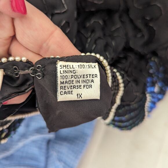 Vintage Women's Peacock 1X Elegant Black Beaded Women's Top Blouse Art to Wear - Picture 9 of 9